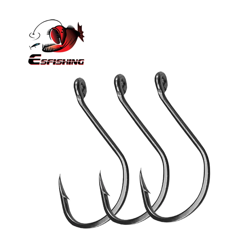 ESFISHING-anzuelos de pesca de acero de alto carbono, 20 piezas 1/0 2/0 3/0 4/0, anzuelos de un solo ojo de alta resistencia para señuelo suave
