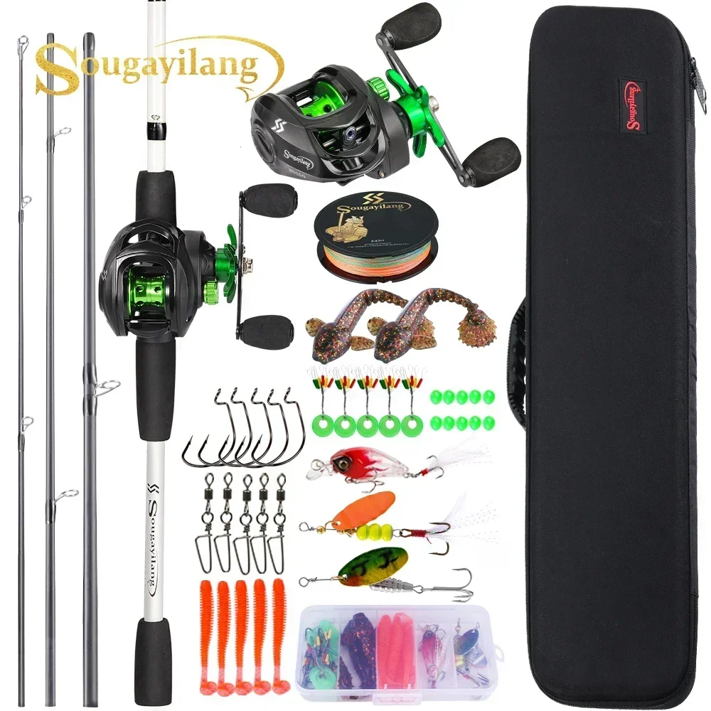 Sougayilang Caña Baitcasting Fibra Carbono 4 Tramos con Carrete Metal