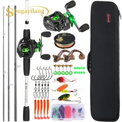 Sougayilang Caña Baitcasting Fibra Carbono 4 Tramos con Carrete Metal