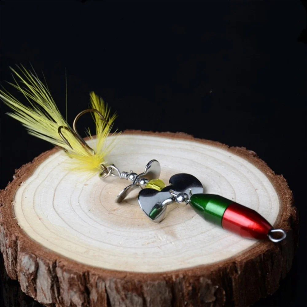 Señuelo de pesca luminoso giratorio con lentejuelas, cebo Wobbler con pluma para lubina, trucha, perca, Lucio, fundición larga, 7cm, 10g - imagen 2