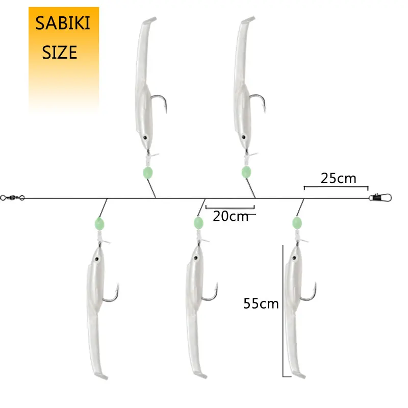 5 anzuelos/bolsa de alta calidad, plumas de caballa de acero al carbono, señuelo de bacalao para lubina, pesca en el mar, 5 anzuelos de pesca, cebo triple, alambre de pesca No.1/0 - imagen 3