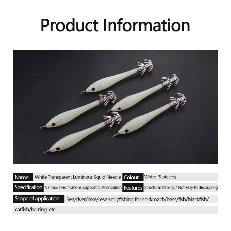 Señuelos de pesca luminosos transparentes, cebo artificial, anzuelo de calamar, Mar - imagen 5