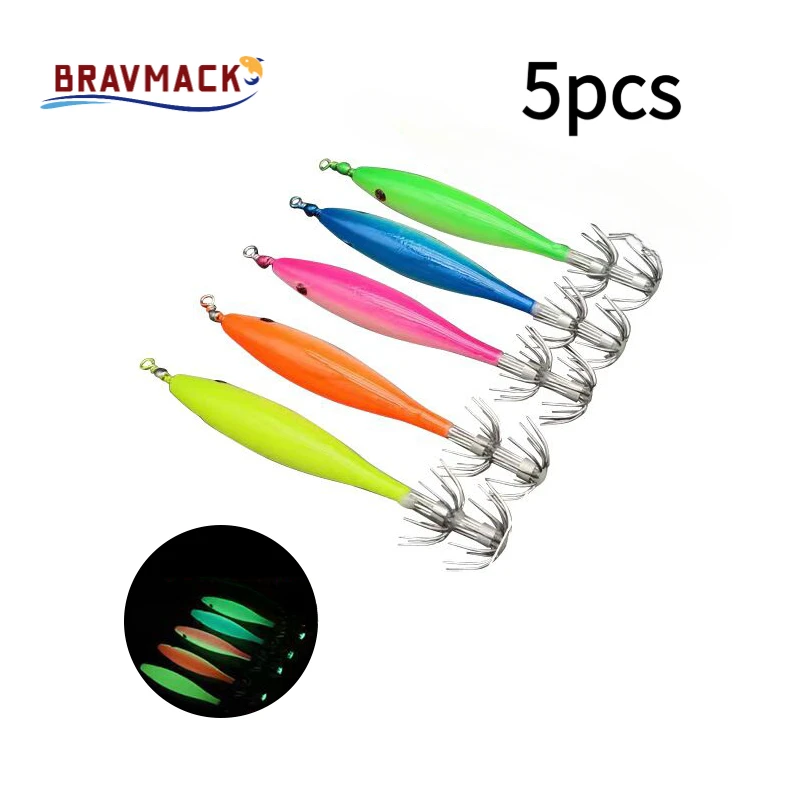 Anzuelo de pesca de calamar, 5 uds., soplete, anzuelo de pulpo, pulpo, sepia, esencia de calamar, camarón simulado luminoso fuerte