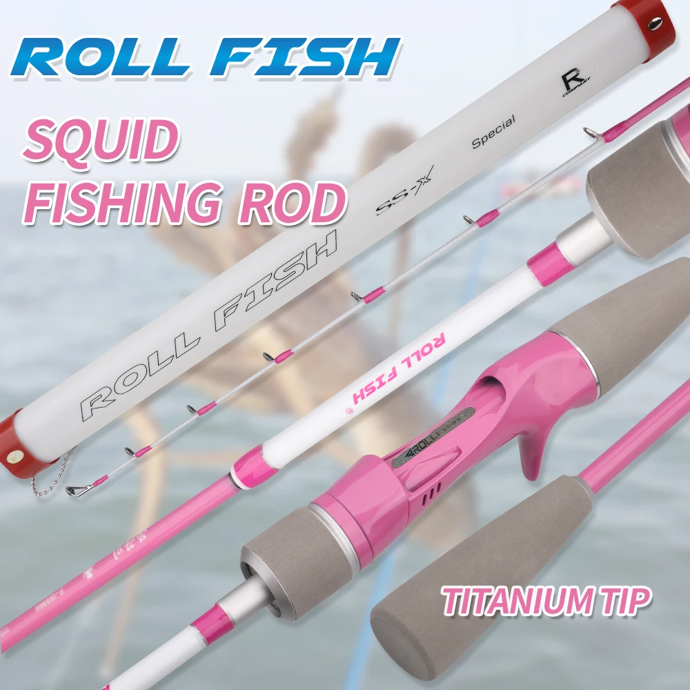 ROLLFISH 1,55 m fibra de carbono punta de titanio barco de calamar varilla de Jigging lenta Action7:3 agua salada y ligera incluye bolsa de almacenamiento de varilla - imagen 2