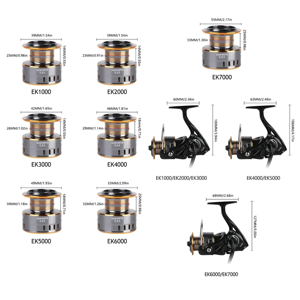 Carrete de pesca giratorio profesional ultraligero 1000 ~ 7000 5,2: 1 Ratio de engranaje 26LB Max Drag carrete de Metal para agua dulce y salada - imagen 5