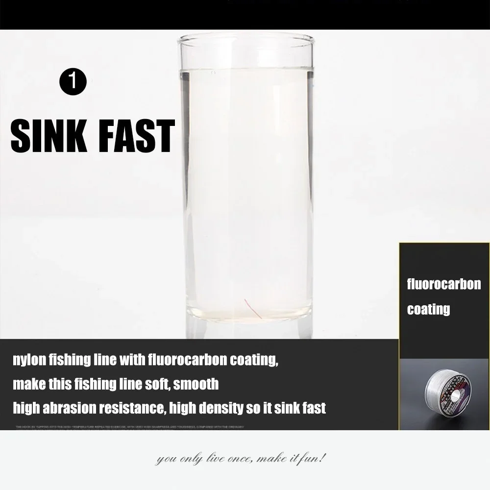 Sedal de pesca con revestimiento de fluorocarbono, hilo de pesca con monofilamento elástico, de alta resistencia a la abrasión, hundimiento blanco y marrón, 200m - imagen 3