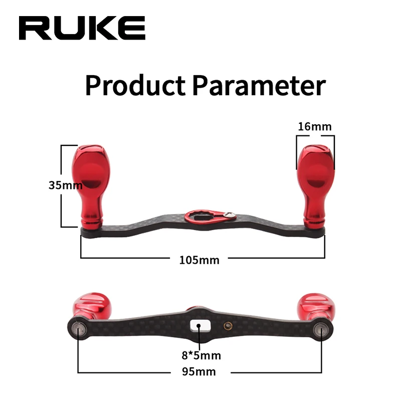 Ruke-mango de carrete de pesca de fibra de carbono para Da Abu Shima Allloy, orificio de perilla, 8x5/7x4mm de longitud, 105mm, accesorio basculante, nuevo - imagen 3
