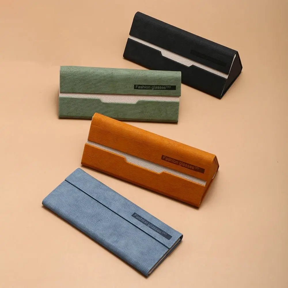 Caja de gafas de sol triangular plegable de cuero PU con cierre automático, funda protectora Simple anticaída para gafas de sol