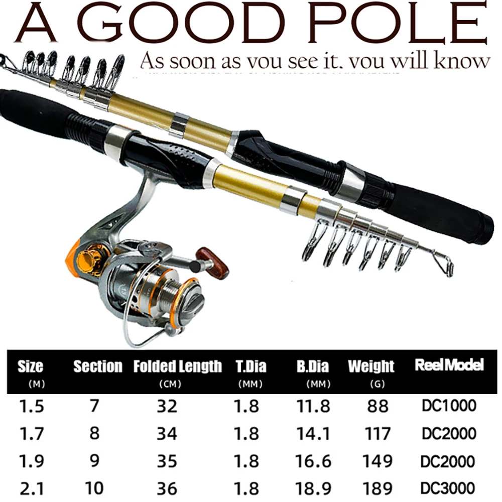 GHOTDA-Juego de caña de pescar corta para niños, cañas de pescar telescópicas con carrete giratorio, Mini Surf de viaje, agua salada y dulce - imagen 3