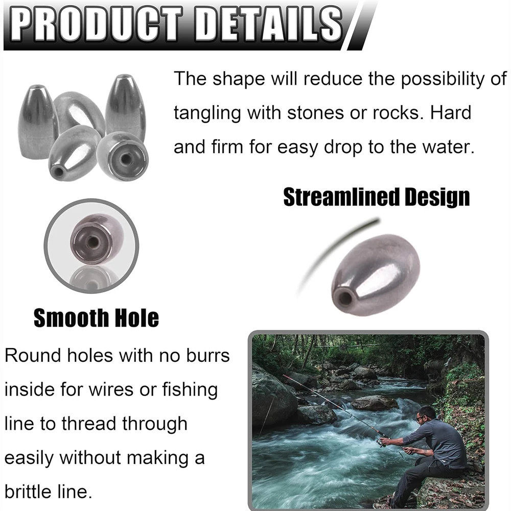 Plomo de peso de pesca de bala de acero de tungsteno para pesca de lubina, aparejo Texas, peso de gusano, aparejo de Carolina, señuelo, accesorios de pesca - imagen 3