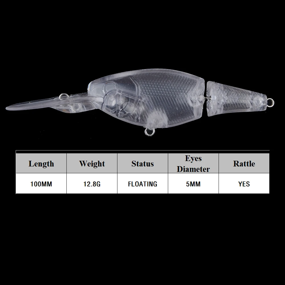 Chan'sHuang 20 piezas cebo en blanco sin pintar 10cm 12,8g sonajero cola Minnow 2 secciones Swimbait DIY hecho a mano señuelo de pesca Artificial - imagen 2
