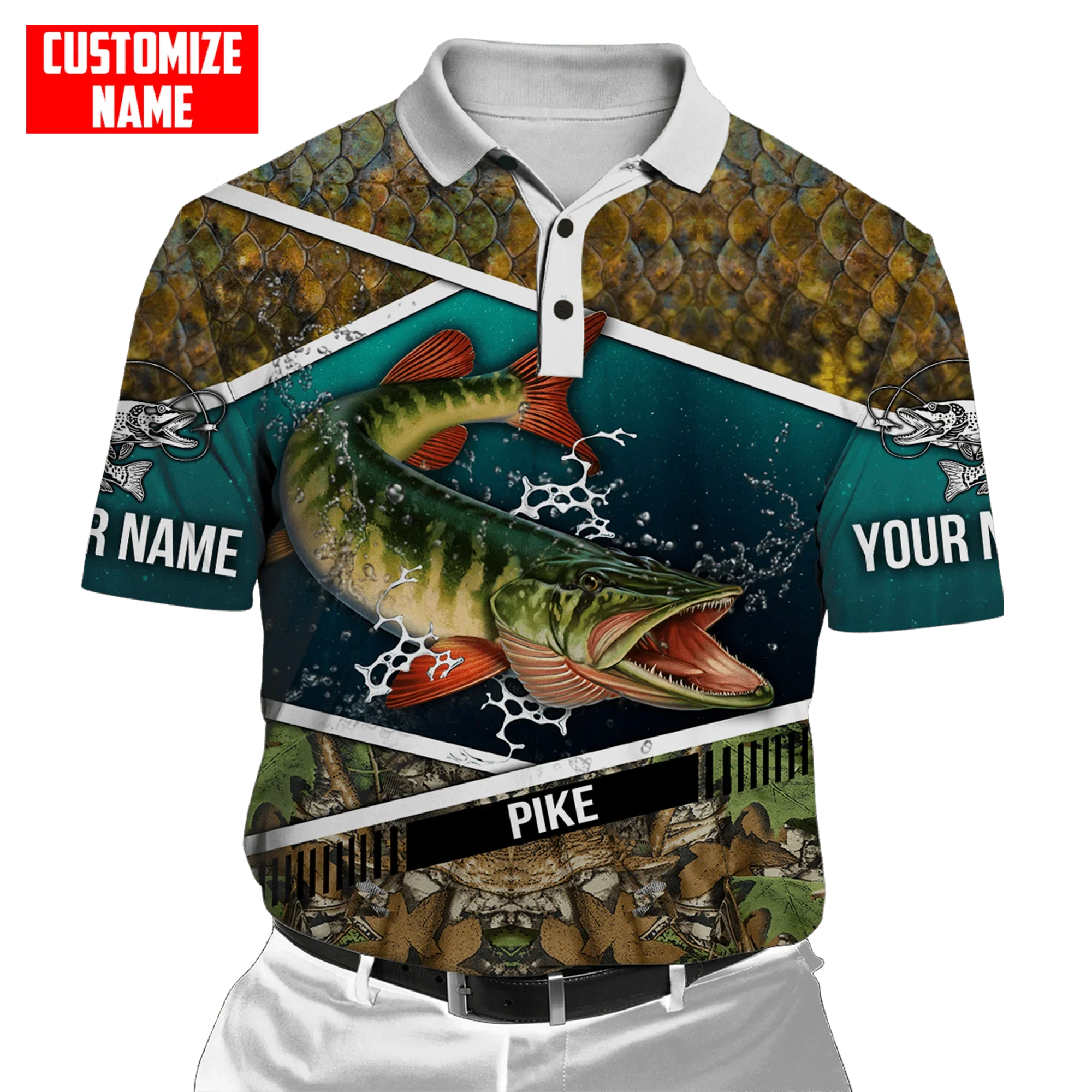 PLstar Cosmos nombre personalizado Walleye Fishing 3D completamente estampado Polos de hombre Casual solapa camisa de manga corta PLP03 - imagen 3
