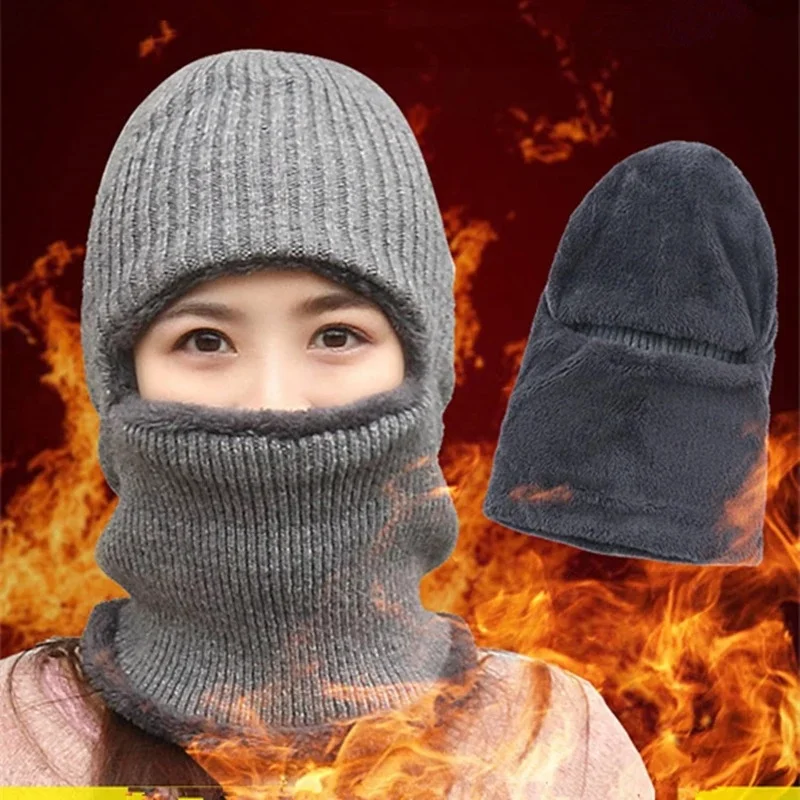 Gorro de invierno de lana Coral para hombre, bufanda, gorro tejido de lana transpirable cálido para mujer, gorro de protección de doble capa - imagen 4
