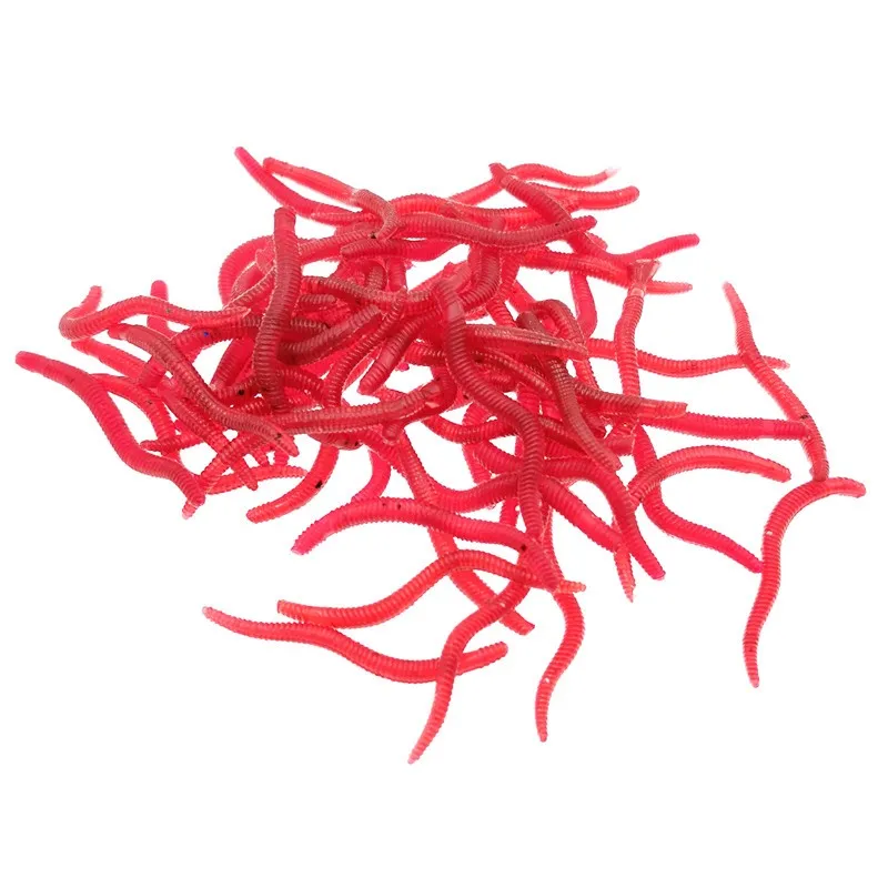 Gusanos luminosos rojos de Pesca, cebo suave realista, simulación de lombriz de tierra, carpa, lubina, señuelos artificiales de silicona, 60/120 Uds. - imagen 2