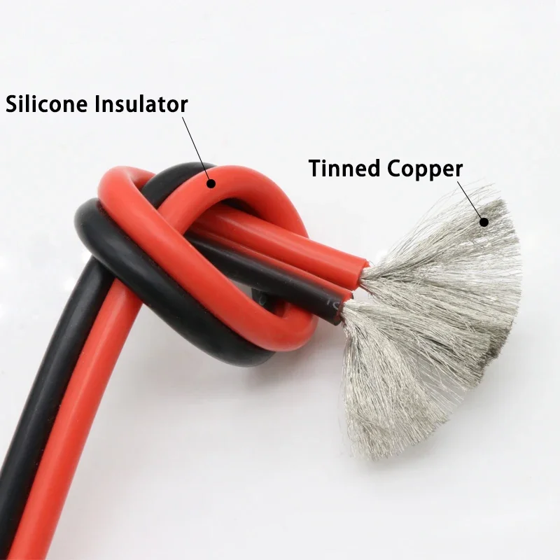 Cable de cobre de 1/2/5M, Cable de goma de silicona suave 8 10 12 14 16 18 20 22 24 26 28AWG, conector Flexible para lámpara LED DIY, negro y rojo - imagen 2