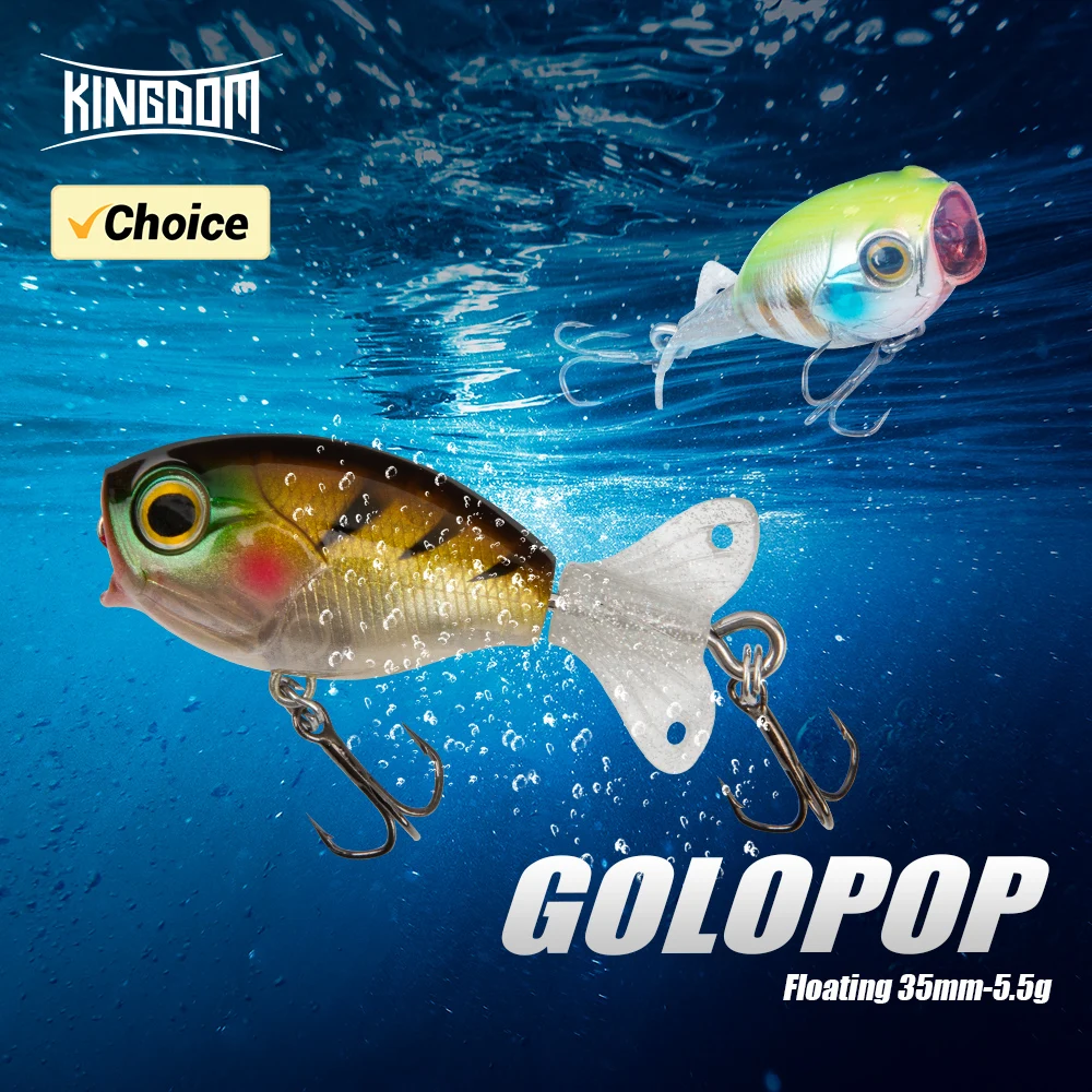 Señuelo de pesca Kingdom Popper, 35mm, 5,5g, Wobblers duros flotantes, cebos duros artificiales con cola giratoria suave para pesca de trucha - imagen 2