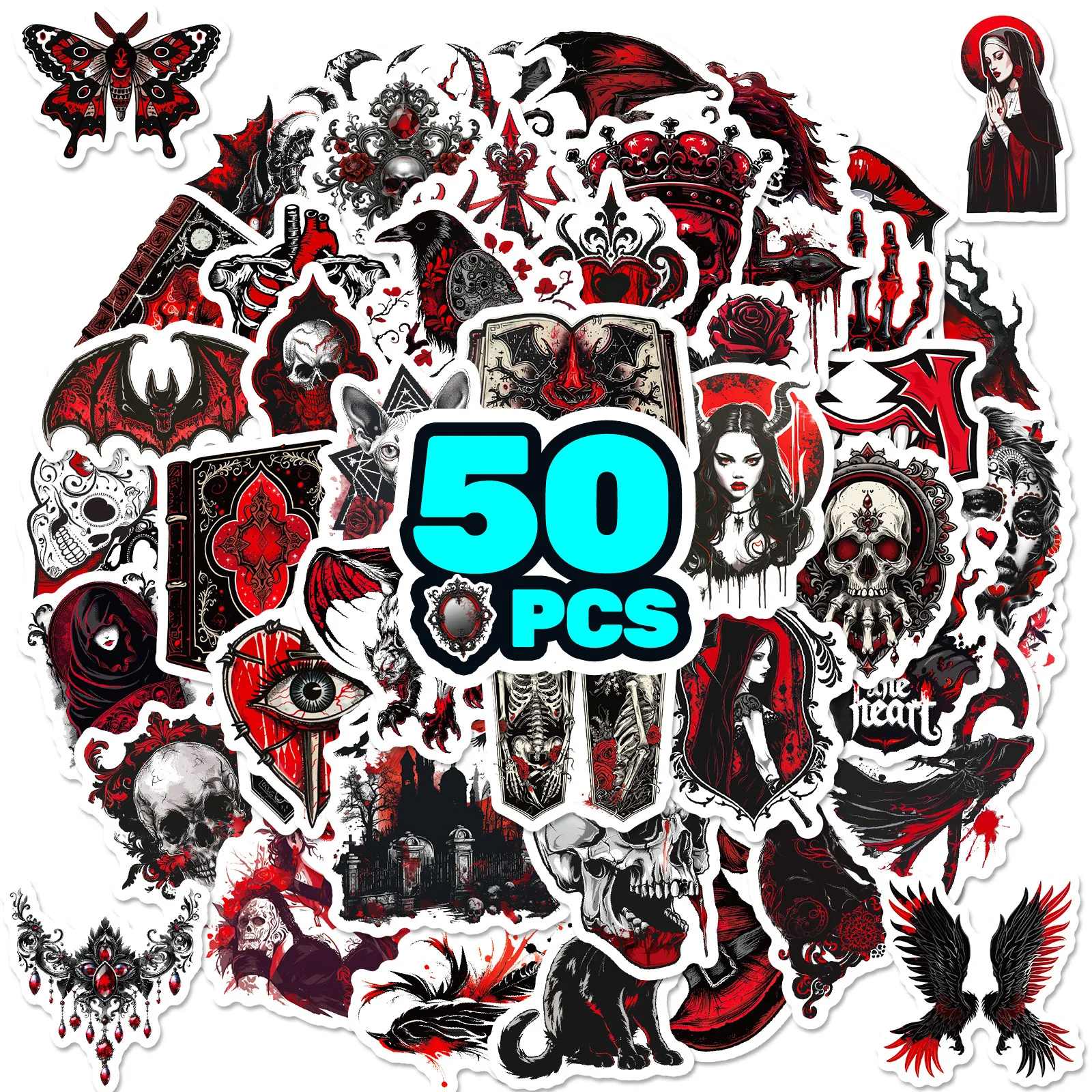 Pegatinas de grafiti de dibujos animados para niños, calcomanías góticas de color negro y rojo, para teléfono, guitarra, cuaderno, Maleta, impermeable, 50 piezas - imagen 5