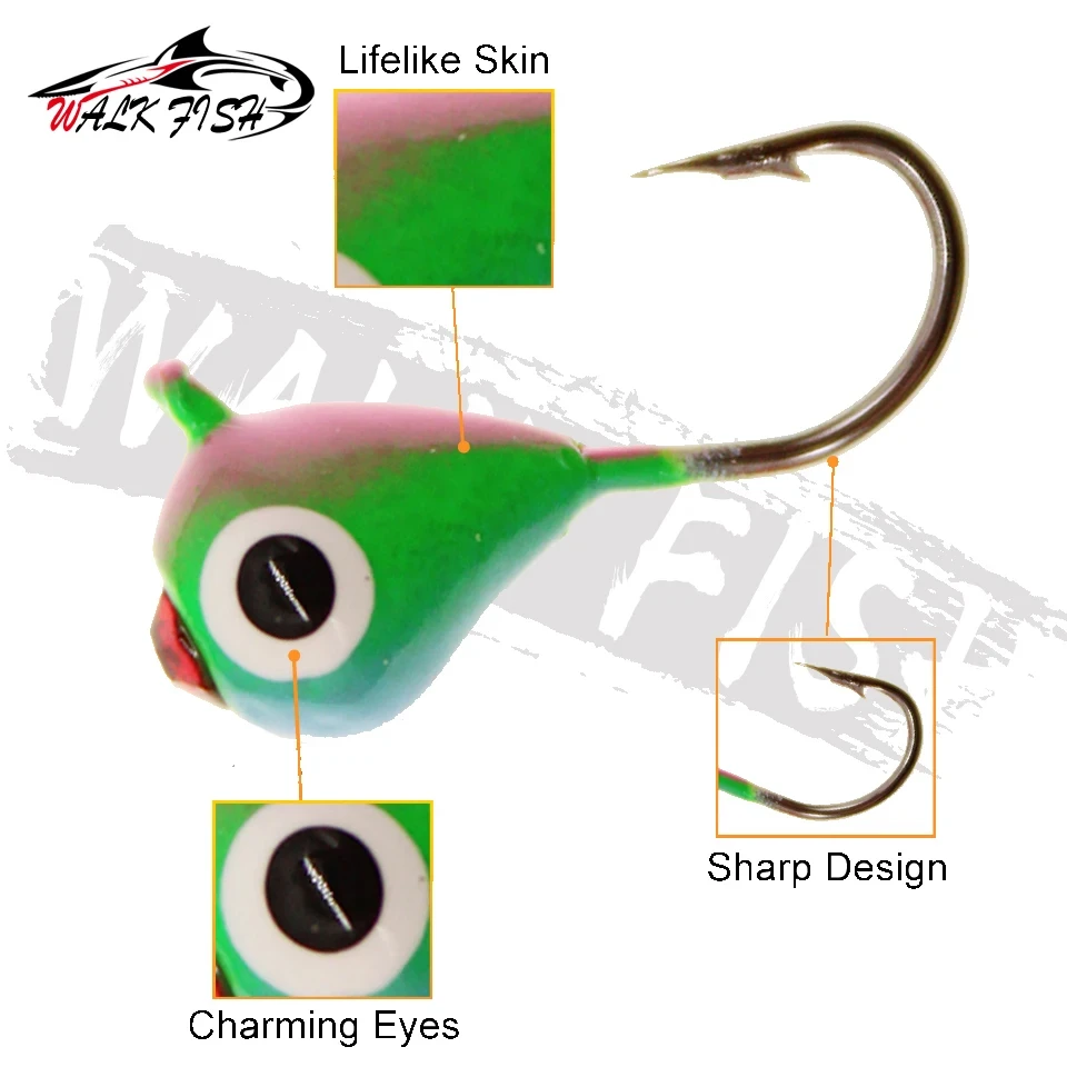 WALK FISH 6 uds/1 Juego 15mm 1,1g 6 colores anzuelo de pesca en hielo anzuelo de plomo señuelo cebo de Metal Mini anzuelo de pesca en hielo desequilibrado cebo biónico - imagen 3