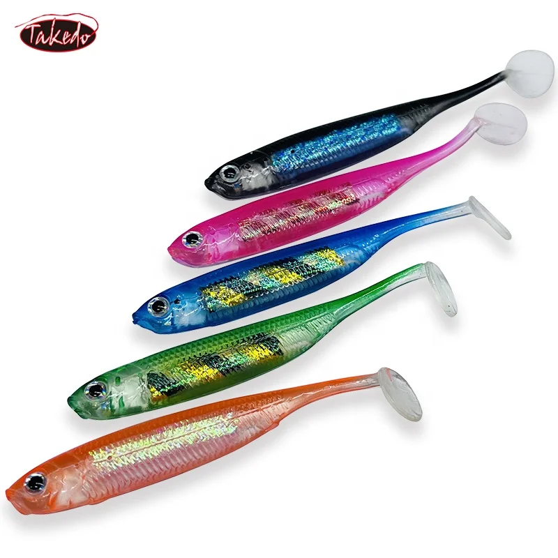 TAKEDO, recién llegado, JJ01, 7,5 CM, 2,2G, PVC, cola en T, agitador delgado, arcoíris, cebos blandos para peces, Señuelos de Pesca, lubina, trucha, Lucio - imagen 3