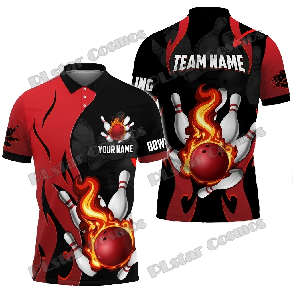 Bowlen en pinnen Magic Fire Veelkleurig Aangepaste naam 3D-geprinte herenpoloshirts Zomer Casual Unisex Premium poloshirt PLP73 - imagen 3