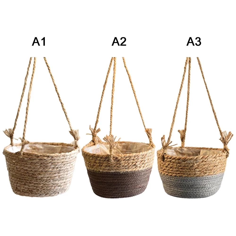 Cesta de almacenamiento de plantas de jardín para decoración del hogar, macetero colgante tejido para interiores y exteriores, soporte para maceta, perchas para plantas de macramé - imagen 5
