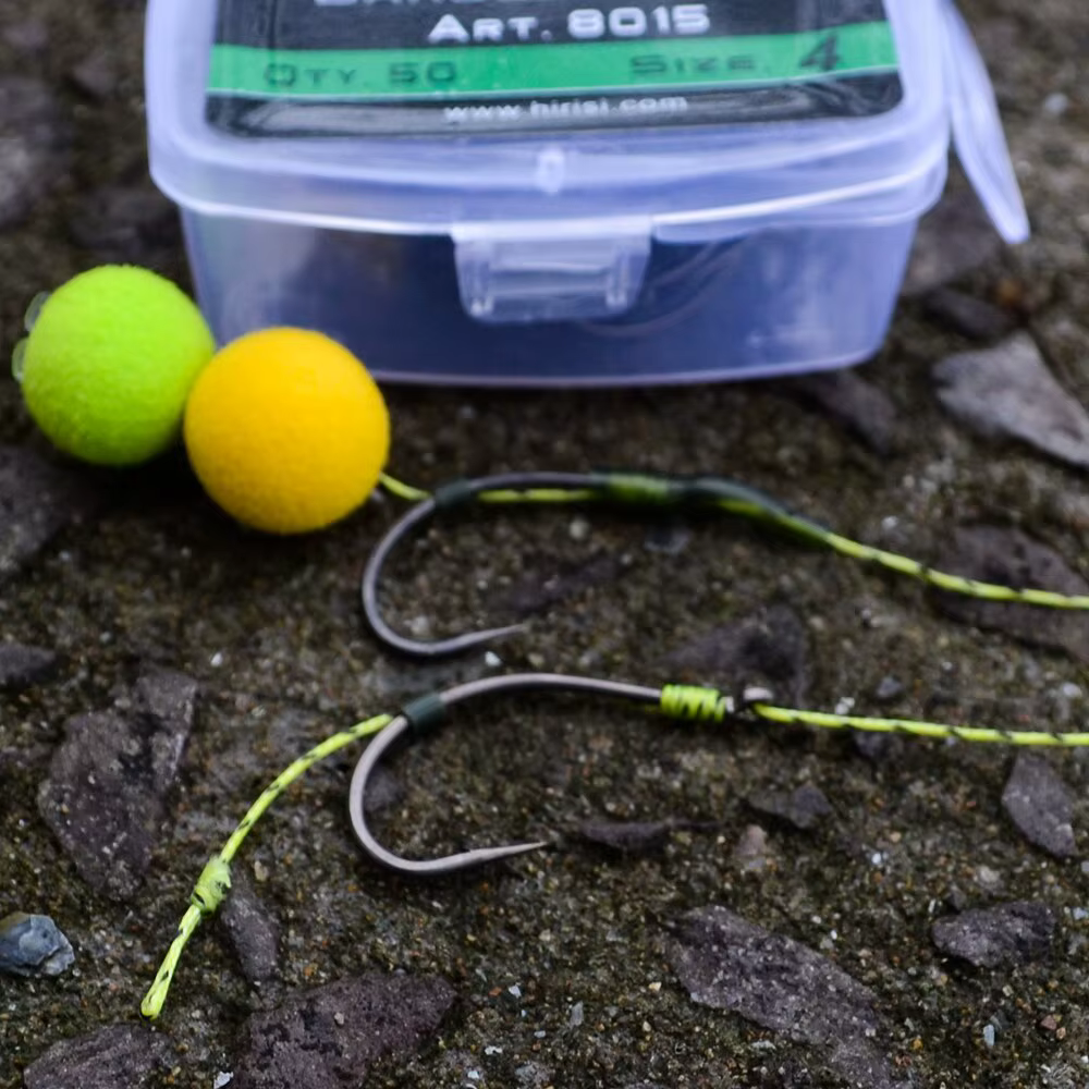 Hirisi 50 Uds. Ganchos de púas revestidos de acero de alto carbono, ganchos de pesca para carpa, paquete de accesorios 8015 - imagen 5