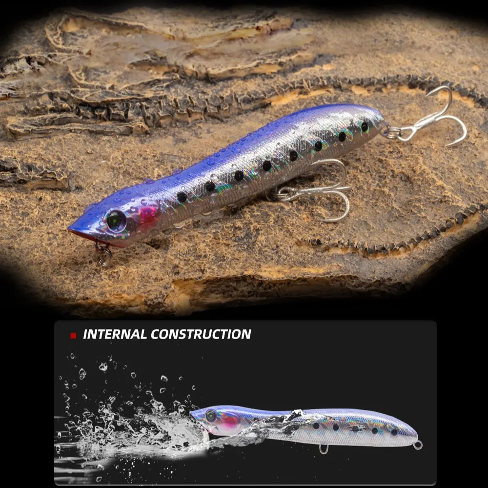 TSUYOKI Z-señuelos de pesca Popper con superficie Topwater para perros, anzuelo triple de 125mm y 17,5g, cebos flotantes con garra en Z, lápiz Artificial - imagen 5