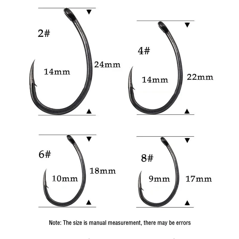 Anzuelo de pesca de carpa con mango curvo pequeño, accesorios de pesca para agua dulce y salada, 50 piezas - imagen 3