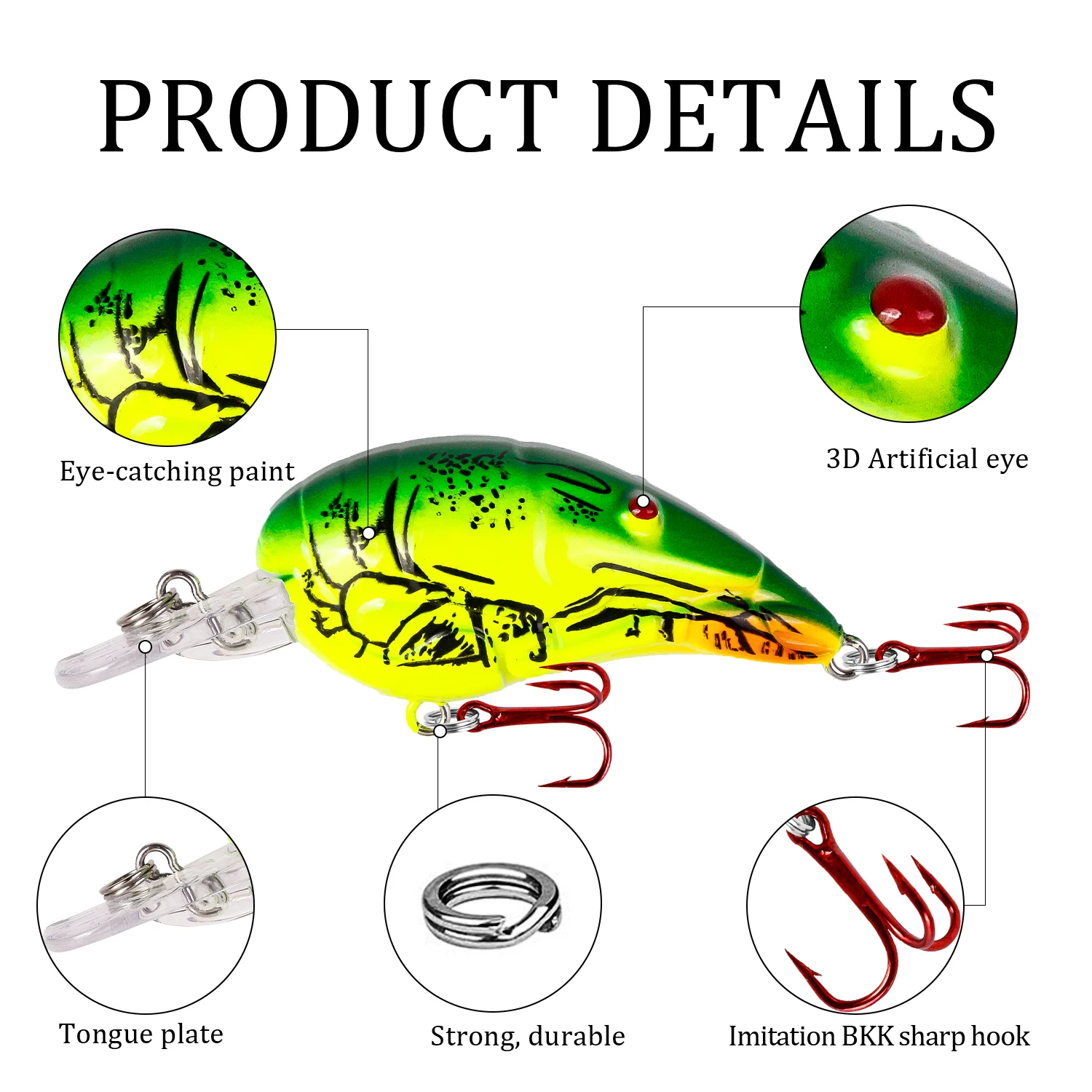Señuelo de pesca con manivela flotante, 7cm, 11,5g, modelo de ratón Crankbait, ojos 3D, Jerkbait, cebo duro Artificial de plástico, Swimbaits realistas, 1 ud. - imagen 5