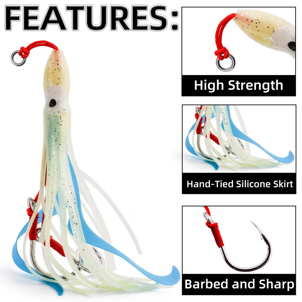 10 Uds. Anzuelo de pesca de 12,5 cm, anzuelo de señuelo suave Luminou pulpo, placa de hierro, doble gancho, pesca en barco de mar, cebo Artificial, peces de agua salada - imagen 4