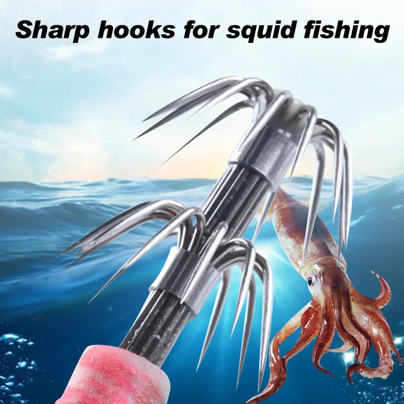 Goture 5 unids/lote cebo de calamar camarones de madera pesca en el mar señuelo 15g anzuelo con sonajero pulpo señuelo sepia luminosa Jigging calamar - imagen 4