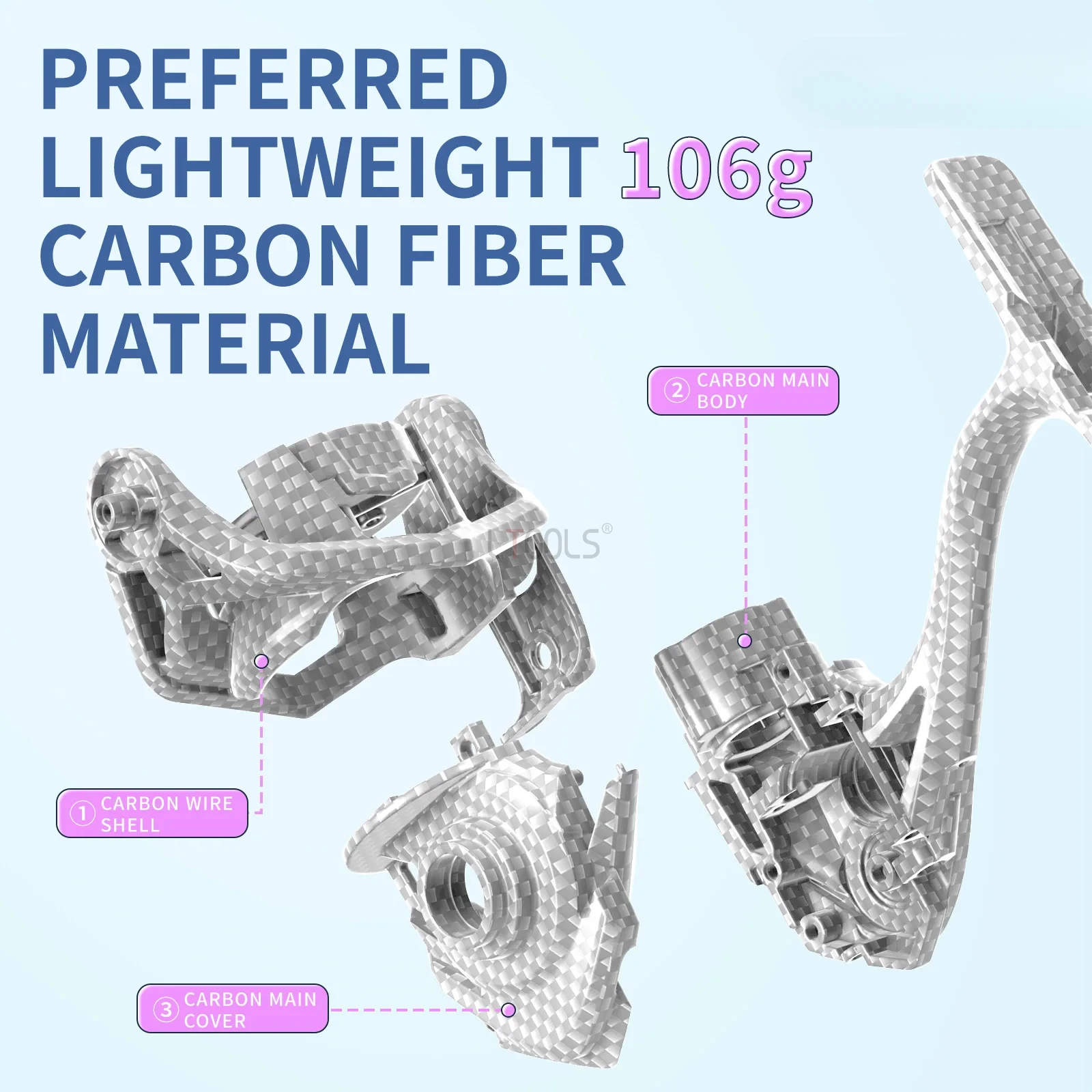 LSY500-1000 Carrete giratorio de fibra de carbono de 106g/3,74 oz, carrete de pesca de agua dulce y hielo, ligero, relación de engranaje 5,2: 1 5 + 1 BB - imagen 3