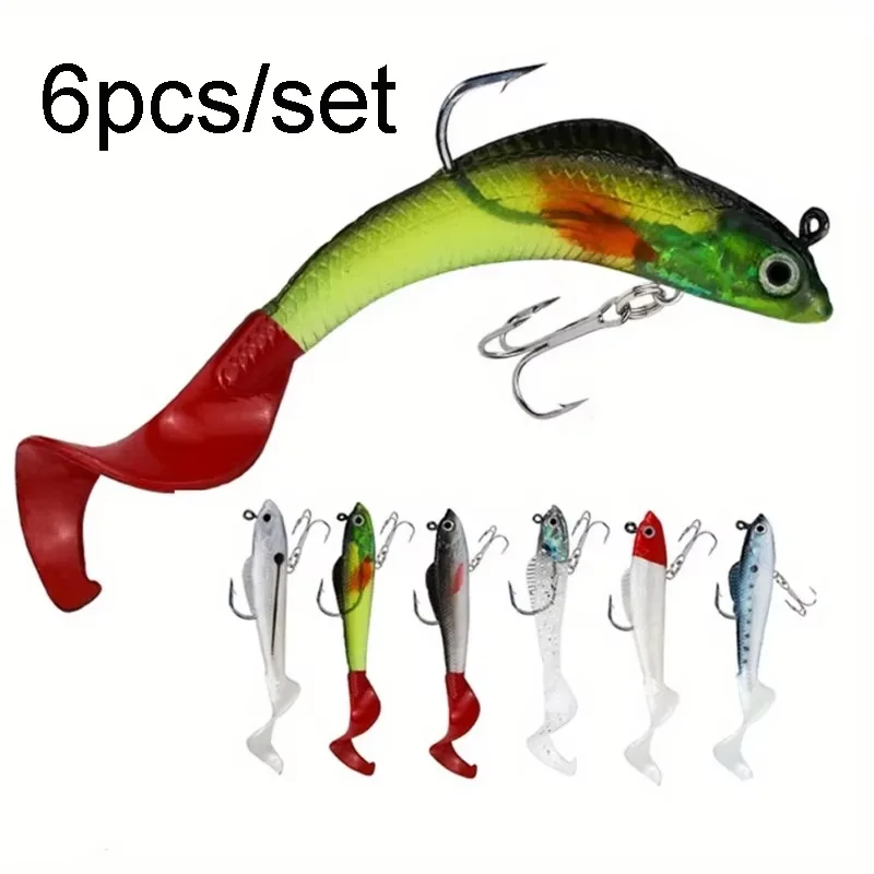 Ackibbik, 6 uds., Jig Head, Swimbait suave para pesca de lubina, Wobblers de silicona suave, Señuelos de pesca con cola de natación, cebo Artificial