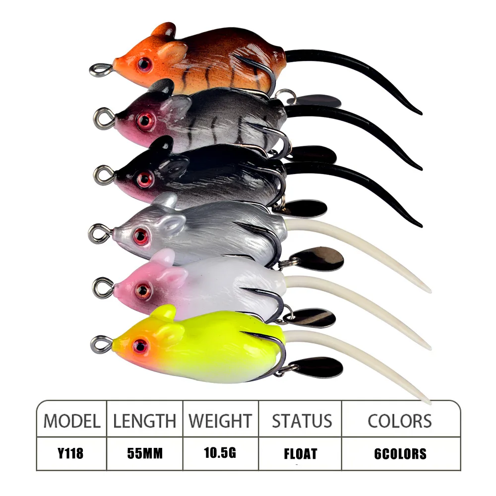 1 Uds Topwater suave cebo para ratón Señuelos de Pesca 5,5 cm 10,5g anzuelos triples Ray Frog Crankbait cebo Artificial lubina aparejos de pesca - imagen 2