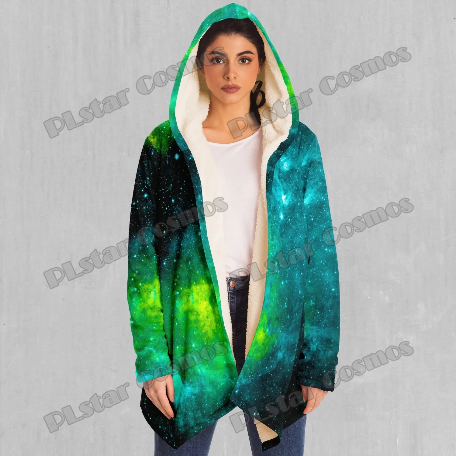 PLstar Cosmos Galaxy nebulosa patrón espacial 3D impreso capa con capucha de lana para hombre invierno Unisex Casual grueso capa cálida DP73 - imagen 5