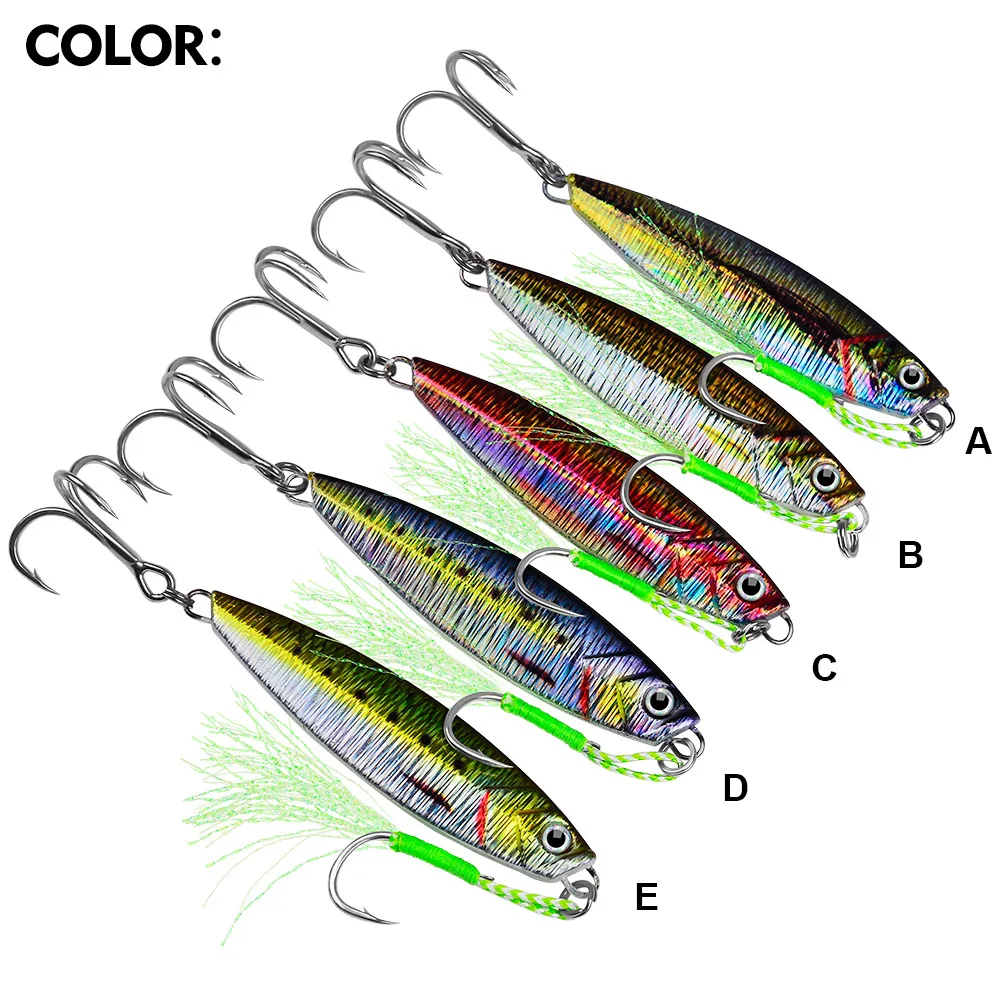 Señuelo de pesca con cuchara de Jigging, 10-40g, cebo de Metal de hundimiento rápido, Color biónico y cola, acción oscilante para lubina, Lucio, pesca en agua salada - imagen 4