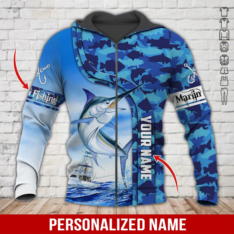 Sudadera con capucha Marlin Fishing 3D personalizada – pesca deportiva - imagen 3