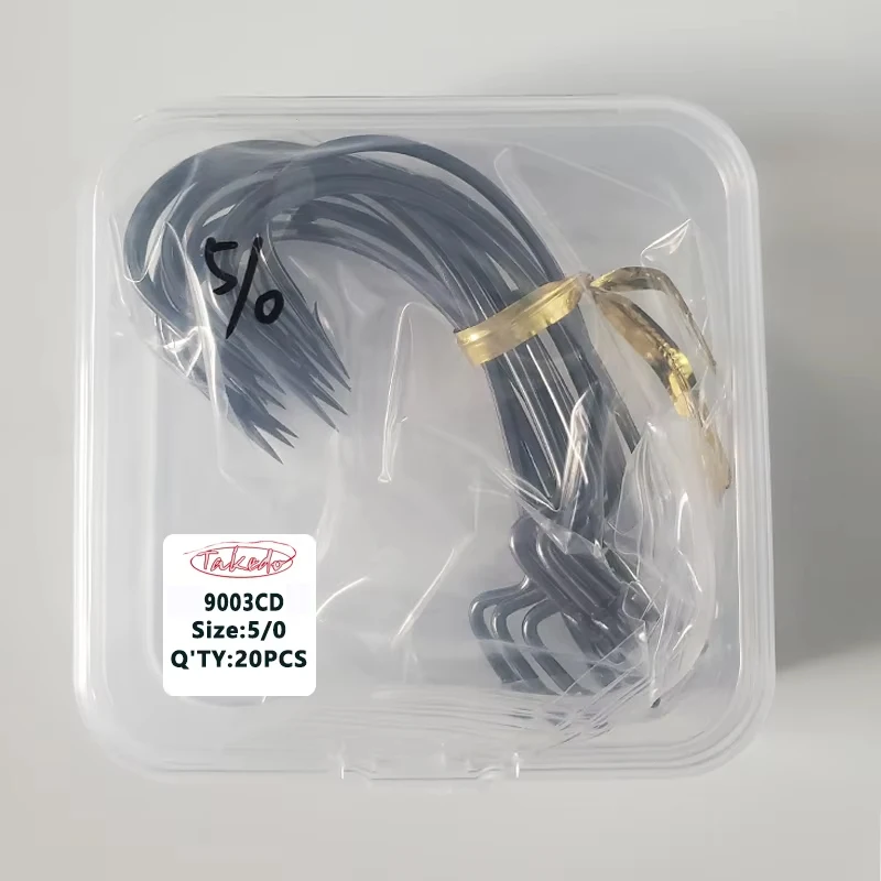 b** 20 piezas anzuelo de pesca con manivela 5/0 - 1 #   9003 CD níquel negro 3X fortalecer anzuelo de gusano cebo de Jigging Texas Rig carpa lubina anzuelo - imagen 4