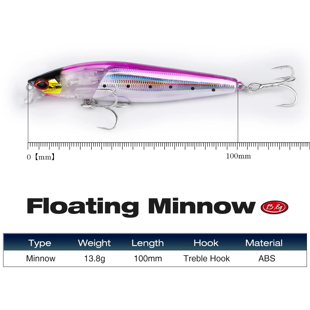 THORFORCE Wiebelende Vissen Lokken 100mm 13.8g Drijvende Minnow Kunstaas Voor Bass Baars Snoek Forel - imagen 2