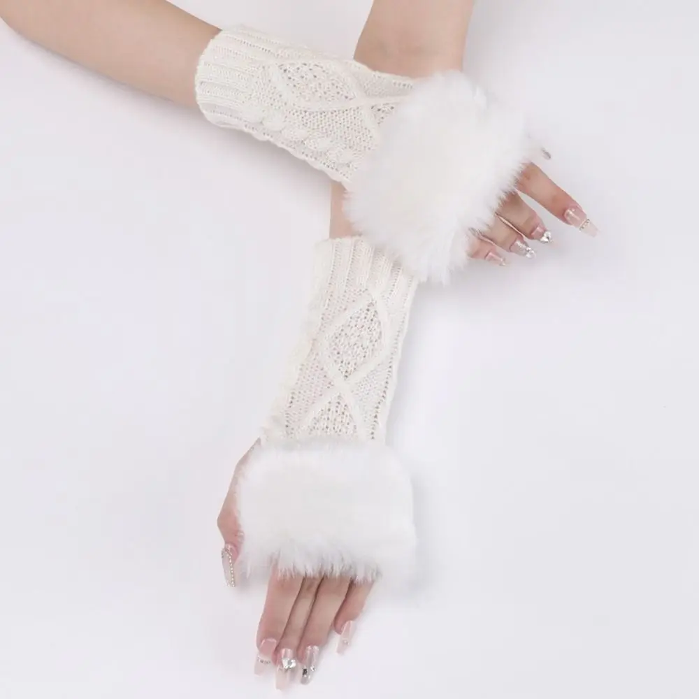 Manoplas elásticas gruesas y cálidas sin dedos, guantes giratorios para mujer, guantes sin dedos, guantes largos de punto, manopla larga - imagen 5