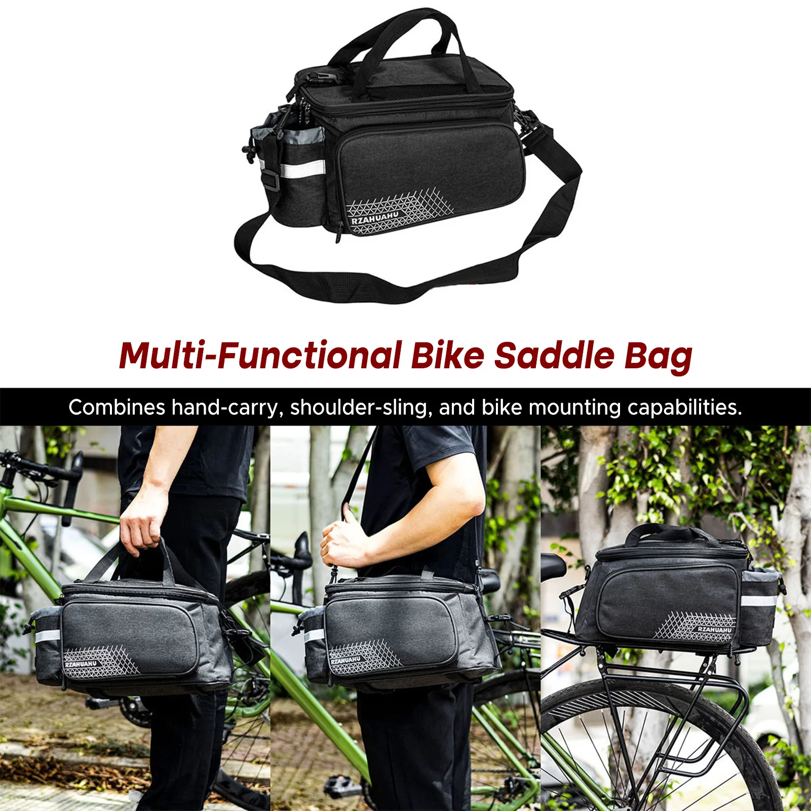 Bolsa para SILLÍN de bicicleta, bolsa trasera para portabicicletas, gran capacidad de 17L, combina con eslinga para hombros y capacidad de montaje para bicicleta - imagen 3