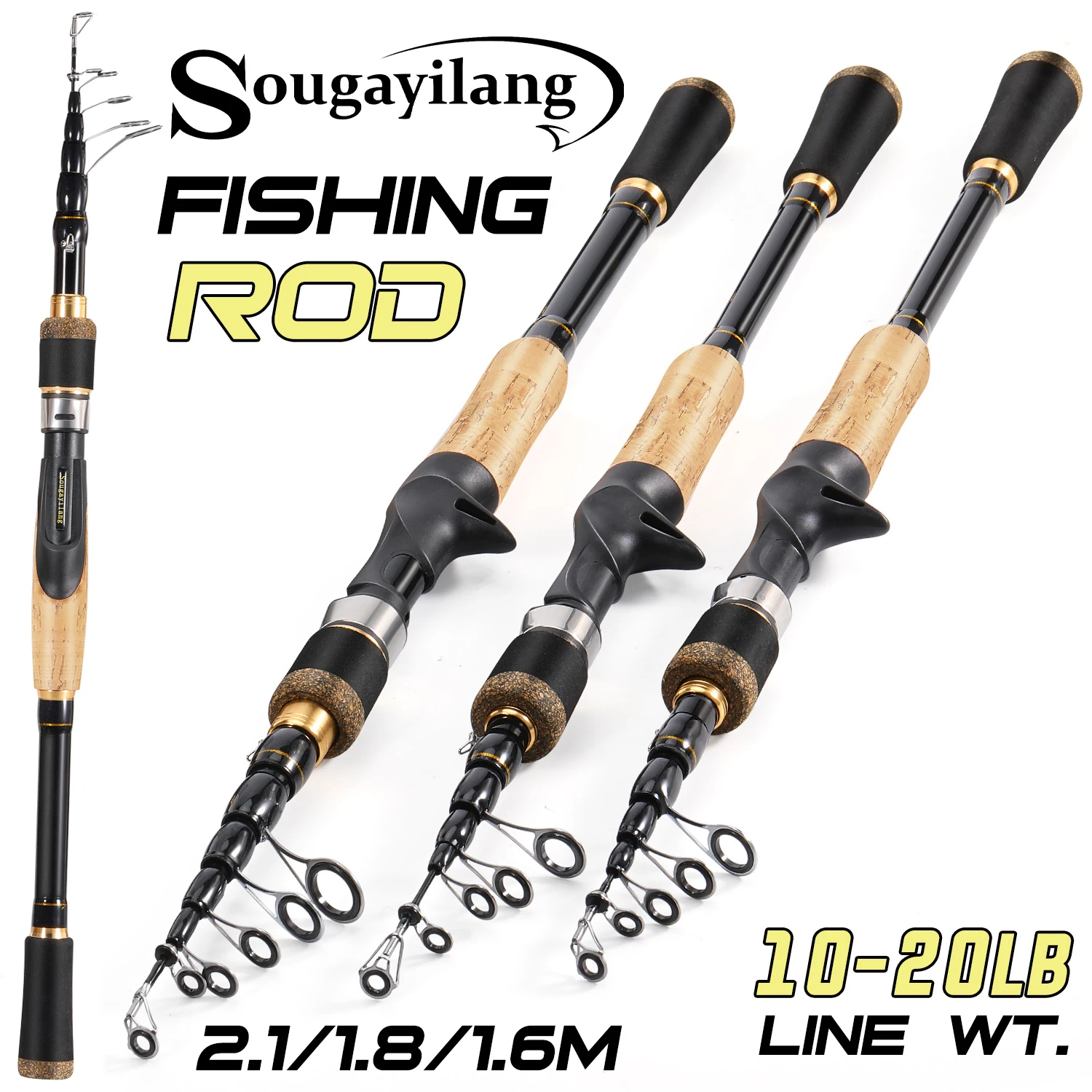 Sougayilang caña telescópica spinning 1.6‑2.1 m 20 lb para mar