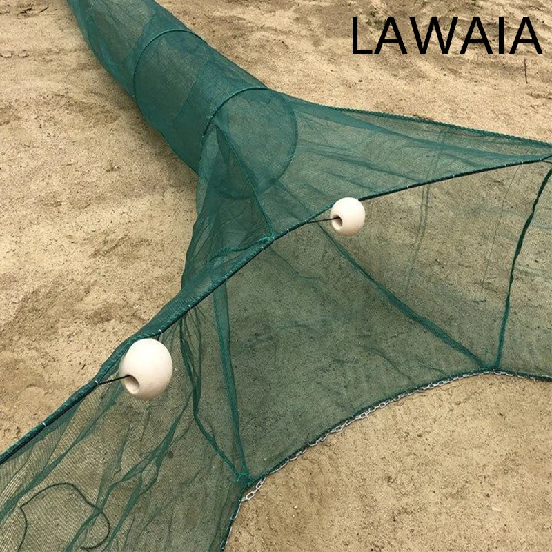 Red de red de pesca con jaula de camarones Lawaia con cadena de hierro, trampa de pesca, flotador de espuma