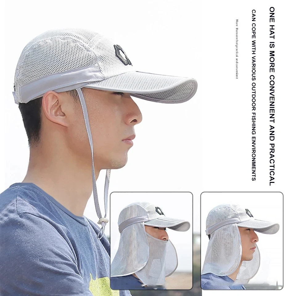 Sombrero de sol con protección para el cuello, sombrero de Sol de secado rápido, bicicleta de pesca, montañismo, máscara facial desmontable para hombres, sombrero para mujeres, al aire libre - imagen 5