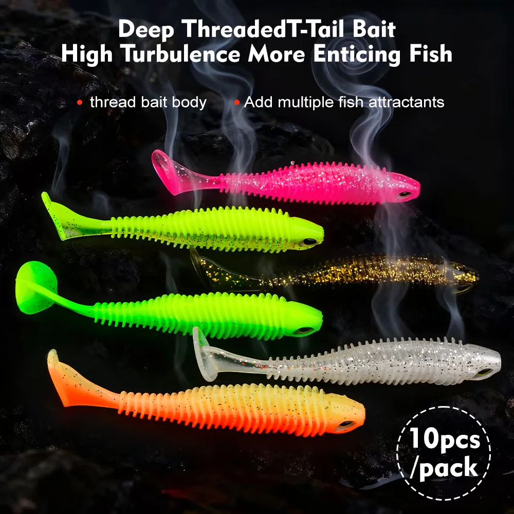 Señuelo de Pesca suave grande, 6,5 cm, 8cm, 10cm, cola en T, gusano, cebo Artificial, Pesca de carpa, equipo Swimbait, cebo de silicona para Pesca de lubina - imagen 3