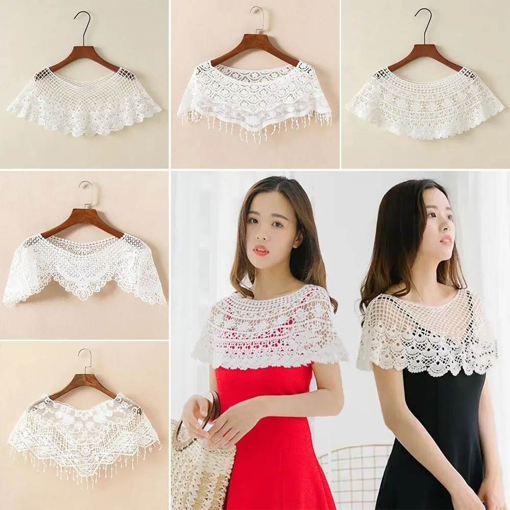 Capa cruzada chal de encaje de Color puro blusa de encaje hombros bufanda capa de cuello falso primavera otoño