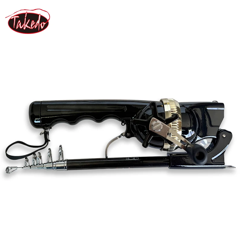 TAKEDO-caña de pescar de mar plegable portátil, juego de carretes, caña de viaje telescópica de Material de carbono con carrete de pesca, 158CM - imagen 3