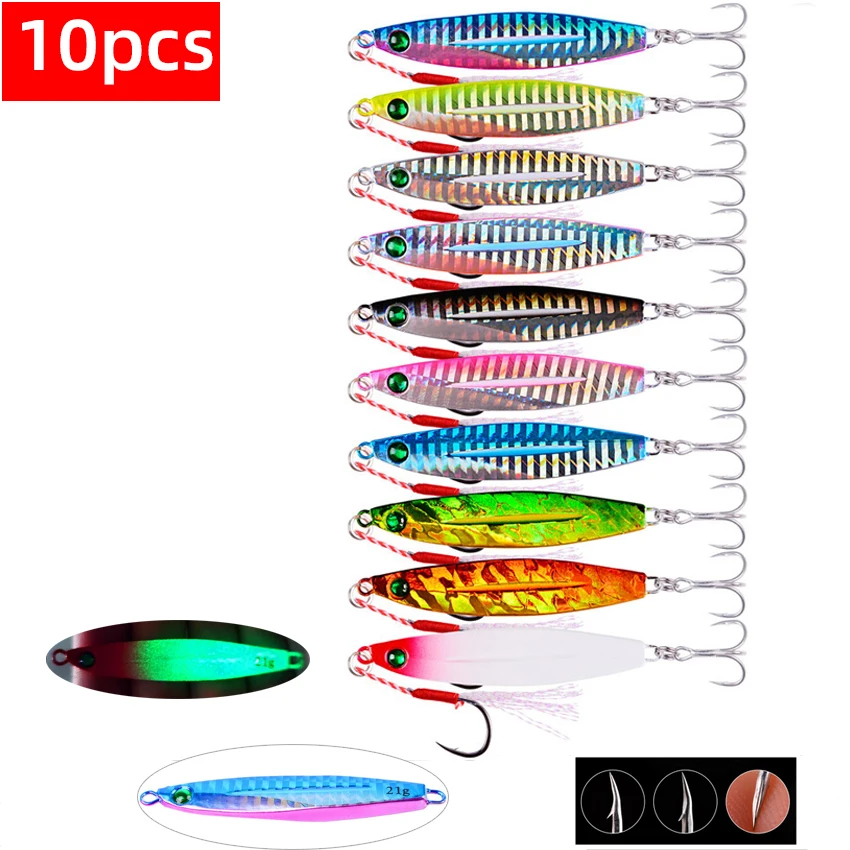 5/10 unids/lote juego de señuelos de Jigging mixtos Señuelos de Pesca cuchara giratoria de Metal plantillas de cebo de pescado aparejos de Pesca de Japón Pesca lubina atún trucha - imagen 5