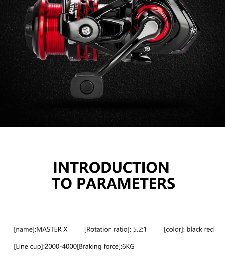Master x pescando carrete con un color negro y 5