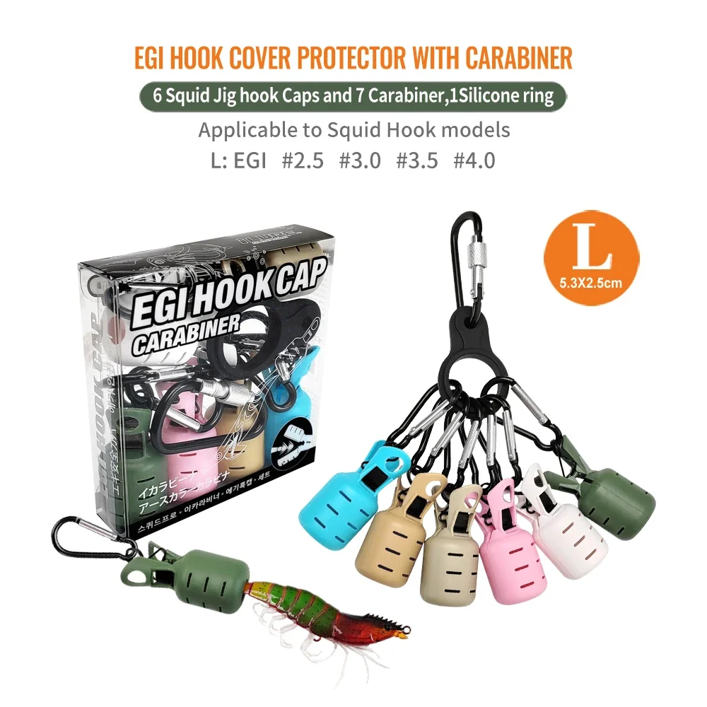 Cubierta de anzuelo de calamar, cubierta de anzuelos de pesca, tapas de gancho de paraguas, Protector de plantillas de pesca, gorros de seguridad con señuelo, accesorios de pesca de mar, 6 uds. - imagen 5